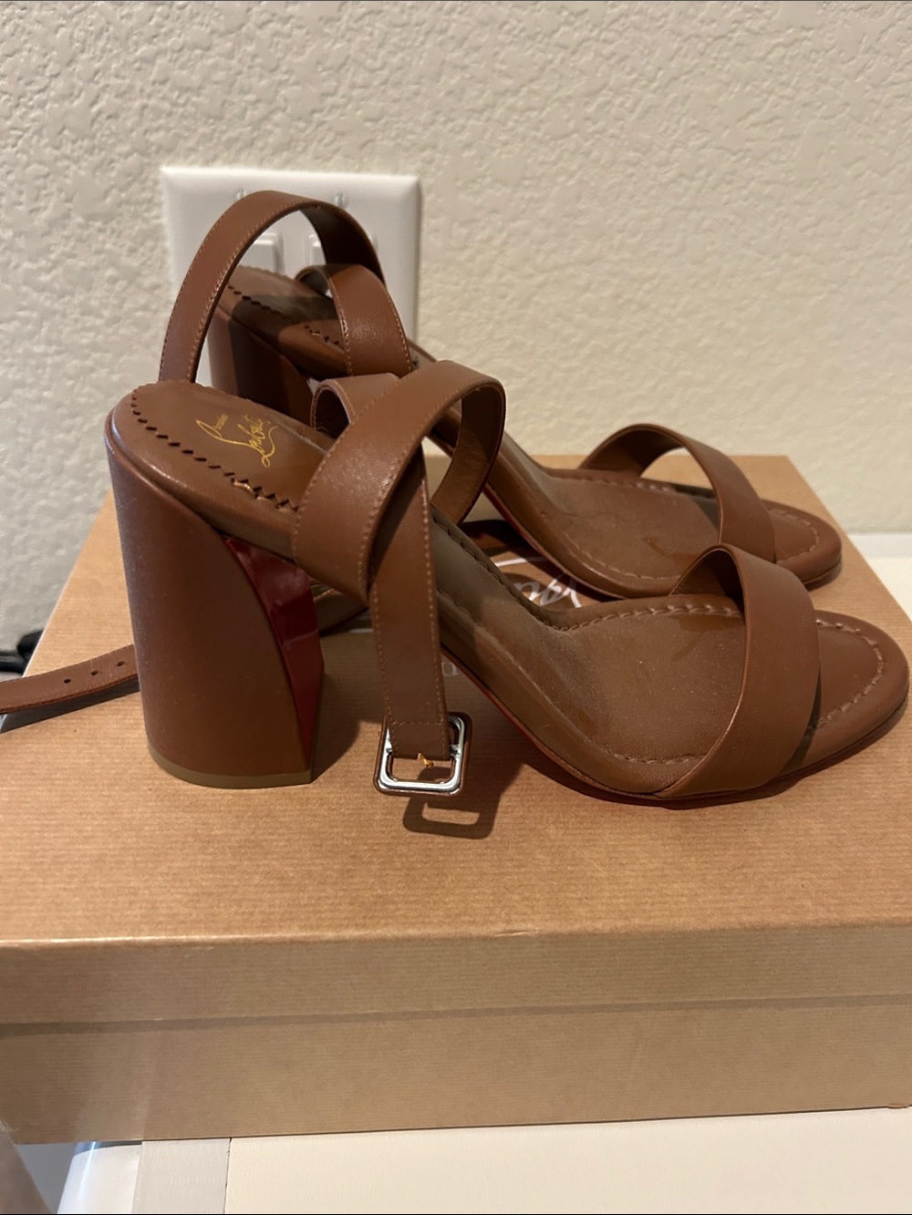 Christian Louboutin Brown Leather Block Heel Sandals